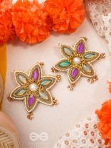 Kuvalya- The Colorful Bloom- Pearls and Stones Embroidered Earrings