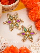 Kuvalya- The Colorful Bloom- Pearls and Stones Embroidered Earrings