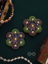 Kuvalaya- The Alluring Waterlily- Glass Beads and Beads Embroidered Stud Earrings