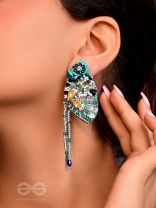 Chelashka- The Magnificent Moth- Stones, Sequins and Beads Embroidered Statement Earrings