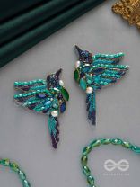 Abhraga- The Beautiful Bird- Stones, Sequins and Beads Embroidered Statement Earrings