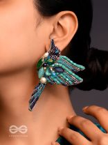 Abhraga- The Beautiful Bird- Stones, Sequins and Beads Embroidered Statement Earrings