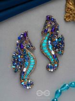 Ashwameen- The Splendid Seahorse- Stones, Sequins and Beads Embroidered Statement Earrings