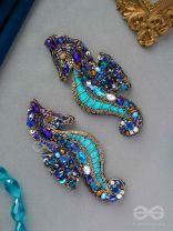 Ashwameen- The Splendid Seahorse- Stones, Sequins and Beads Embroidered Statement Earrings