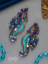 Ashwameen- The Splendid Seahorse- Stones, Sequins and Beads Embroidered Statement Earrings