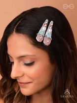 Kelivana - The Pleasant Garden - Stones, Dabka, Pearls And Sequins Hand Embroidered Hair Clips