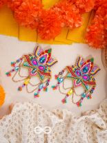 Karnika- The Lovely Lotus- Stones, Sequins and Resham Embroidered Statement Earrings