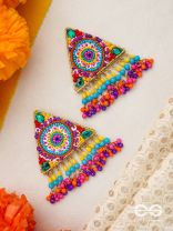 Tryashra- The Vibrant Triangle- Stones, Sequins and Resham Embroidered Stud Earrings