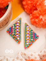 Shikharin- The Gorgeous Pyramid- Stones, Sequins and Resham Embroidered Stud Earrings