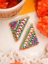 Shikharin- The Gorgeous Pyramid- Stones, Sequins and Resham Embroidered Stud Earrings