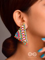 Shikharin- The Gorgeous Pyramid- Stones, Sequins and Resham Embroidered Stud Earrings