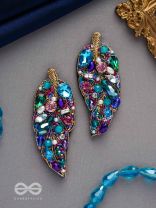 Parnila- The Lovely Leaf- Stones, Sequins and Glass Beads Embroidered Stud Earrings