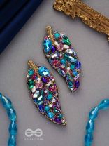 Parnila- The Lovely Leaf- Stones, Sequins and Glass Beads Embroidered Stud Earrings