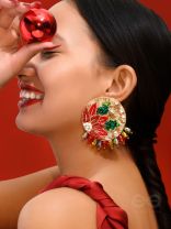 Surangi- The Red Flower Tree- Pearls, Resham and Sequins Embroidered Earrings