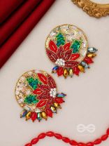 Surangi- The Red Flower Tree- Pearls, Resham and Sequins Embroidered Earrings
