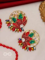 Surangi- The Red Flower Tree- Pearls, Resham and Sequins Embroidered Earrings