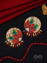 Surangi- The Red Flower Tree- Pearls, Resham and Sequins Embroidered Earrings