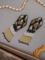 Dhyama- The Black Beauty- Stones and Glass Beads Embroidered Earrings