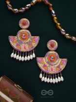 Araka- The Fragrant Garden- Stones, Resham and Pearl Drops Embroidered Earrings