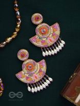 Araka- The Fragrant Garden- Stones, Resham and Pearl Drops Embroidered Earrings