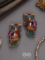 Krushika- The Majestic Owl- Stones, Resham and Sequins Embroidered Earrings