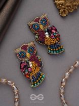 Krushika- The Majestic Owl- Stones, Resham and Sequins Embroidered Earrings