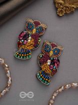 Krushika- The Majestic Owl- Stones, Resham and Sequins Embroidered Earrings
