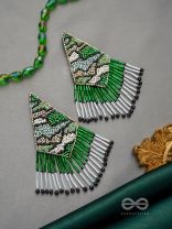 Rauhineya- The Luminous Emerald- Sequins and Glass Beads Embroidered Earrings