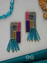 Srava- The Vibrant Waterfall- Beads and Bugle Glass Pipes Embroidered Earrings