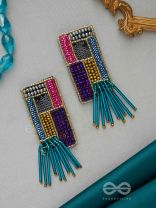 Srava- The Vibrant Waterfall- Beads and Bugle Glass Pipes Embroidered Earrings