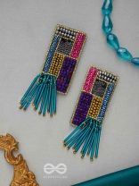 Srava- The Vibrant Waterfall- Beads and Bugle Glass Pipes Embroidered Earrings