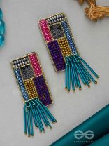 Srava- The Vibrant Waterfall- Beads and Bugle Glass Pipes Embroidered Earrings