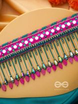 Srava- The Rose Cascade- Glass Beads & Mirror Lace Embroidered Choker Necklace