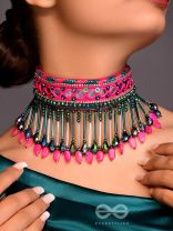 Srava- The Rose Cascade- Glass Beads & Mirror Lace Embroidered Choker Necklace