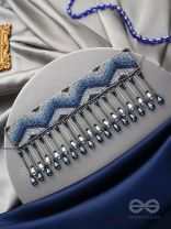 Adrisha- The Indigo Hills- Glass Beads & Mirror Lace Embroidered Choker Necklace