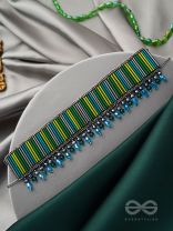 Vapraa- The Flower Bed- Glass Beads & Glass Drops Embroidered Choker Necklace
