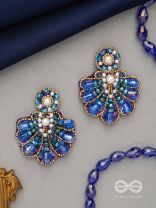 Vrikshagra- The Indigo Crown- Pearls, Beads & Sequins Embroidered Earrings