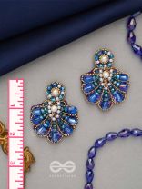 Vrikshagra- The Indigo Crown- Pearls, Beads & Sequins Embroidered Earrings