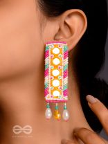 Bimbita- The Mirror Image- Glass Beads & Mirror Lace Embroidered Earrings