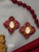 Raagana- The Crimson Bloom- Stones Embroidered Stud Earrings