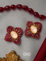 Raagana- The Crimson Bloom- Stones Embroidered Stud Earrings