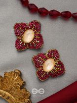 Raagana- The Crimson Bloom- Stones Embroidered Stud Earrings