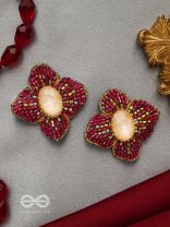 Raagana- The Crimson Bloom- Stones Embroidered Stud Earrings