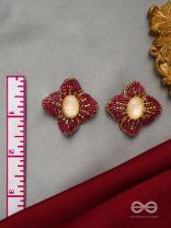 Raagana- The Crimson Bloom- Stones Embroidered Stud Earrings