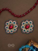 Rauhineya- The Sea of Emeralds- Pearls, Stones & Beads Embroidered Earrings
