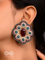 Rauhineya- The Sea of Emeralds- Pearls, Stones & Beads Embroidered Earrings