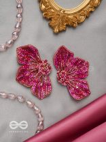 Prasthika- The Crimson Hibiscus- Glass Tyres Embroidered Stud Earrings