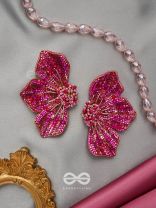 Prasthika- The Crimson Hibiscus- Glass Tyres Embroidered Stud Earrings