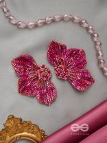 Prasthika- The Crimson Hibiscus- Glass Tyres Embroidered Stud Earrings