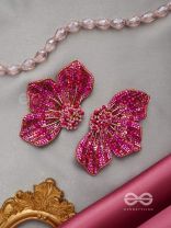 Prasthika- The Crimson Hibiscus- Glass Tyres Embroidered Stud Earrings